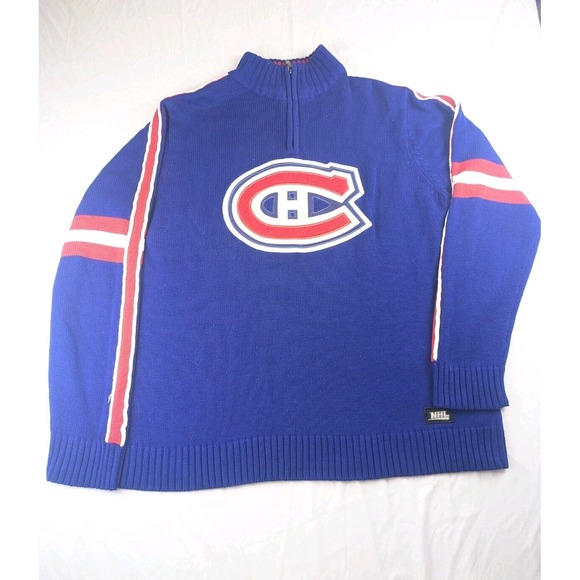 Montreal Canadiens Hoodie Official NHL Blue Size Large W/Large Logo Knit Sweater - Picture 2 of 11